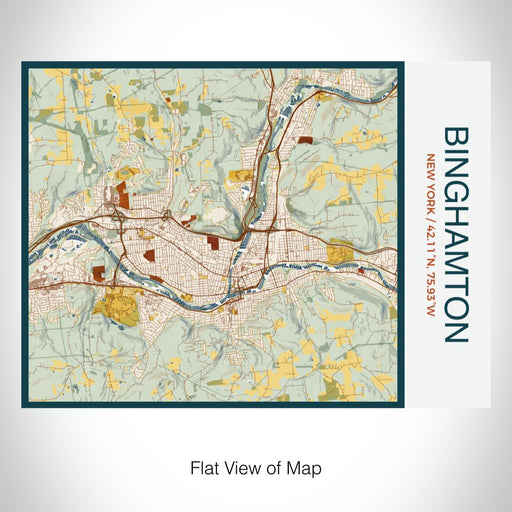 Rendered View of Binghamton New York Map on 20oz Stainless Steel Insulated Bottle with Bamboo Top with printed woodblock style map