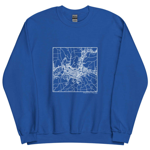 Binghamton New York  Map Unisex Crewneck Sweater with City inscription in Royal Blue