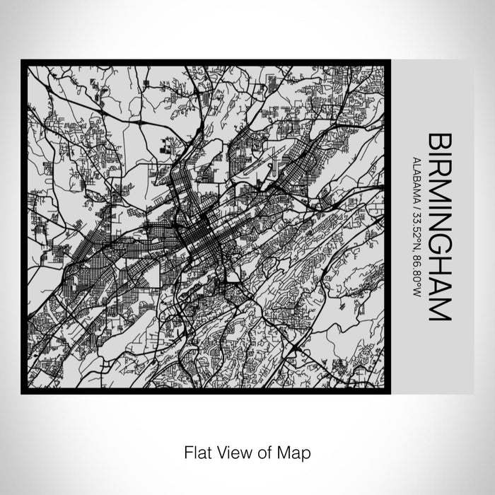 Rendered View of Birmingham Alabama Map on 20oz Stainless Steel Insulated Bottle with Bamboo Top with printed Tactile Lines Map in Black