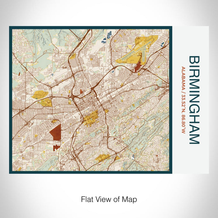 Rendered View of Birmingham Alabama Map on 20oz Stainless Steel Insulated Bottle with Bamboo Top with printed woodblock style map