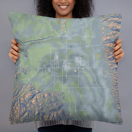 Person holding 22x22 Custom Bishop California Map Throw Pillow in Afternoon