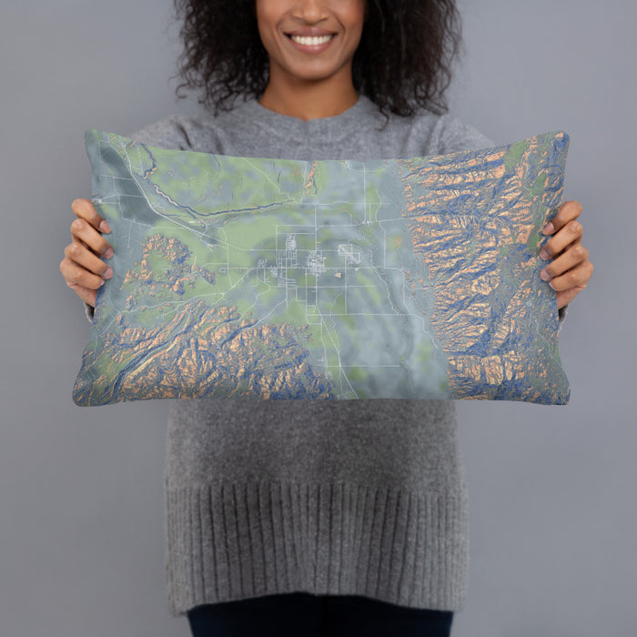 Person holding 20x12 Custom Bishop California Map Throw Pillow in Afternoon