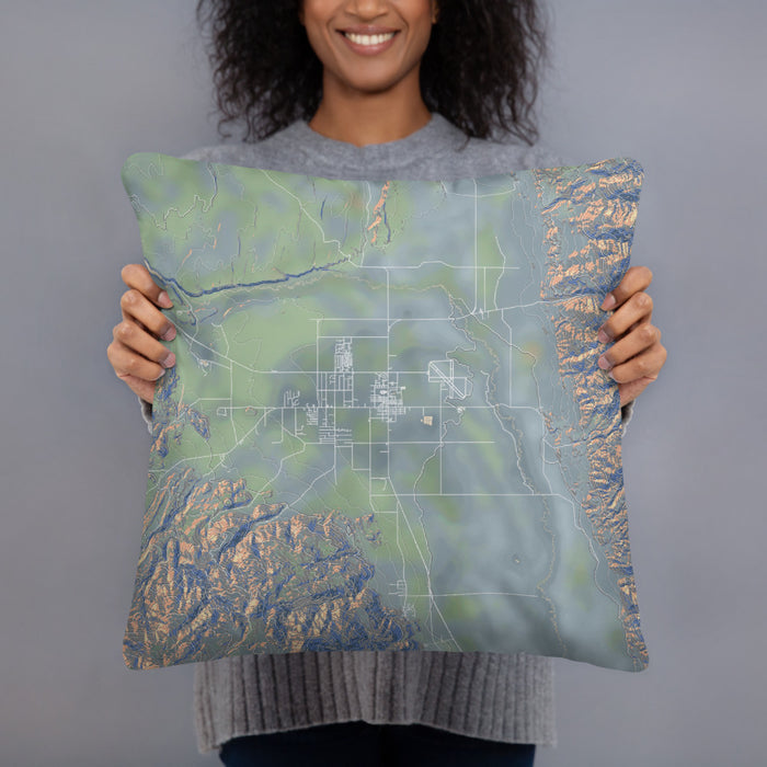 Person holding 18x18 Custom Bishop California Map Throw Pillow in Afternoon