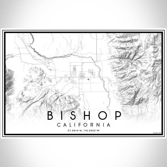 Bishop California Map Print Landscape Orientation in Classic Style With Shaded Background