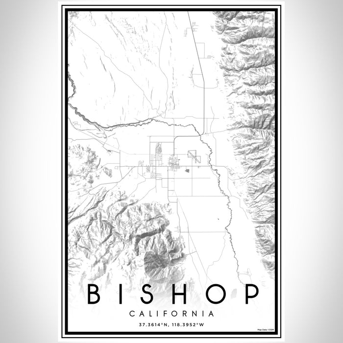Bishop California Map Print Portrait Orientation in Classic Style With Shaded Background