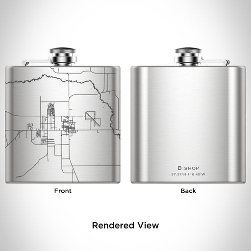 Rendered View of Bishop California Map Engraving on 6oz Stainless Steel Flask