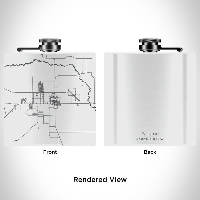 Rendered View of Bishop California Map Engraving on 6oz Stainless Steel Flask in White