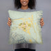 Person holding 18x18 Custom Bishop California Map Throw Pillow in Woodblock