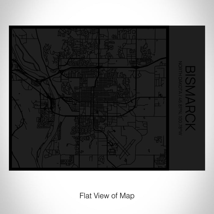 Rendered View of Bismarck North Dakota Map on 20oz Stainless Steel Insulated Bottle with Bamboo Top in Matte Black with printed Tactile Lines Map in Black