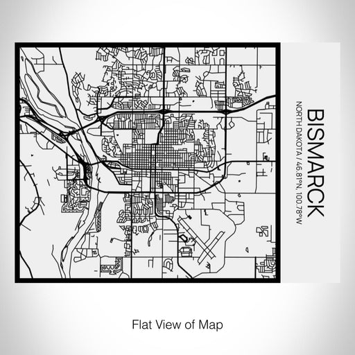 Rendered View of Bismarck North Dakota Map on 20oz Stainless Steel Insulated Bottle with Bamboo Top in Matte White with printed Tactile Lines Map in Black