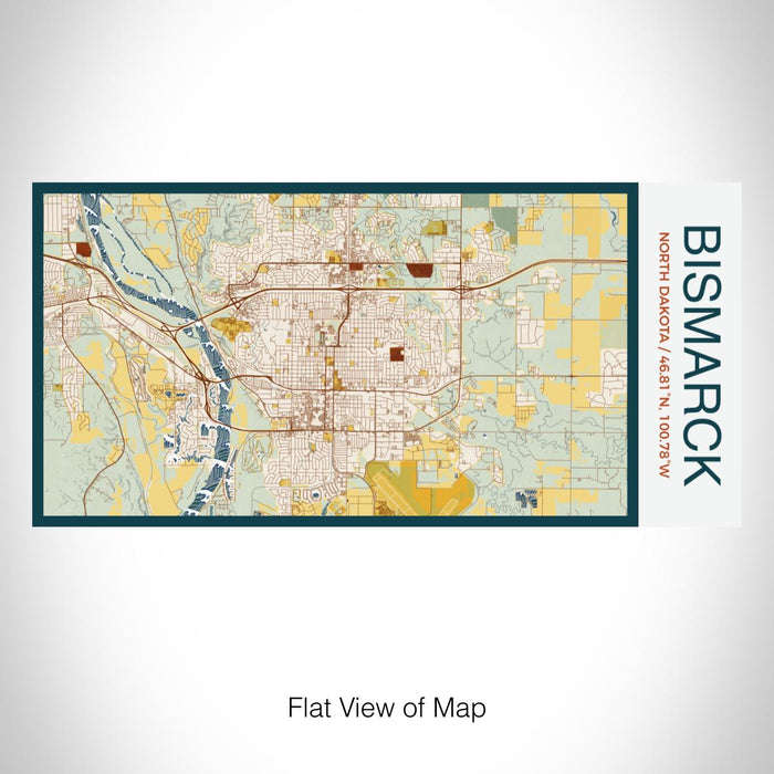 Rendered View of Bismarck North Dakota Map on 17oz Stainless Steel Insulated Bottle with printed woodblock style map