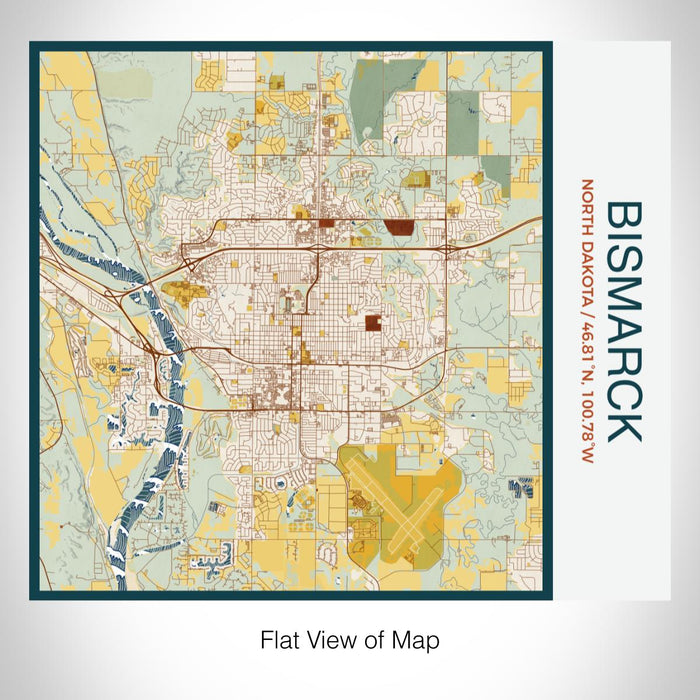 Rendered View of Bismarck North Dakota Map on 17oz Stainless Steel Insulated Tumbler in Woodblock Map Style