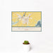 12x18 Blackfoot Idaho Map Print Landscape Orientation in Woodblock Style With Small Cactus Plant in White Planter