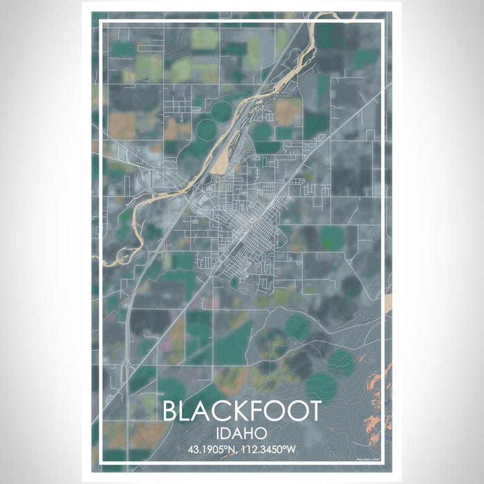 Blackfoot Idaho Map Print Portrait Orientation in Afternoon Style With Shaded Background