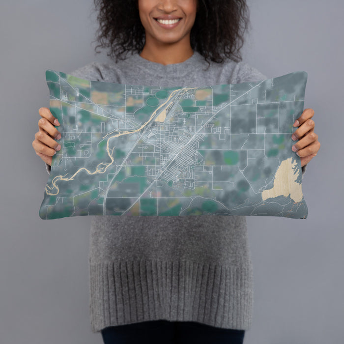 Person holding 20x12 Custom Blackfoot Idaho Map Throw Pillow in Afternoon