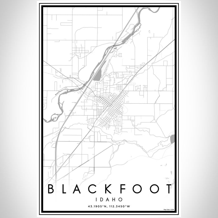 Blackfoot Idaho Map Print Portrait Orientation in Classic Style With Shaded Background