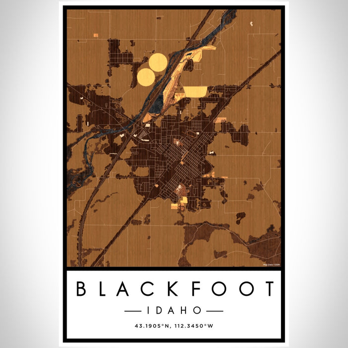 Blackfoot Idaho Map Print Portrait Orientation in Ember Style With Shaded Background