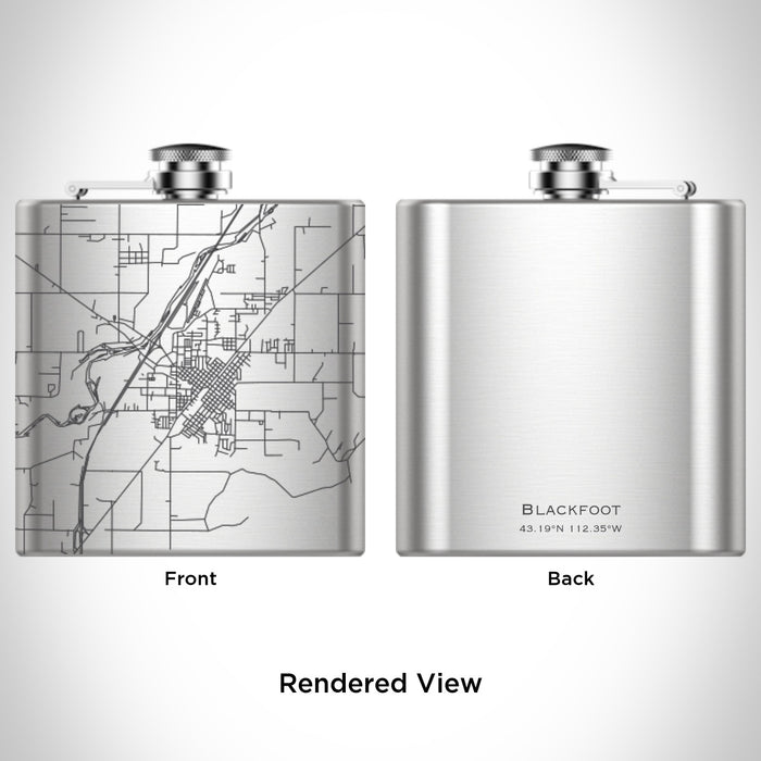 Rendered View of Blackfoot Idaho Map Engraving on 6oz Stainless Steel Flask