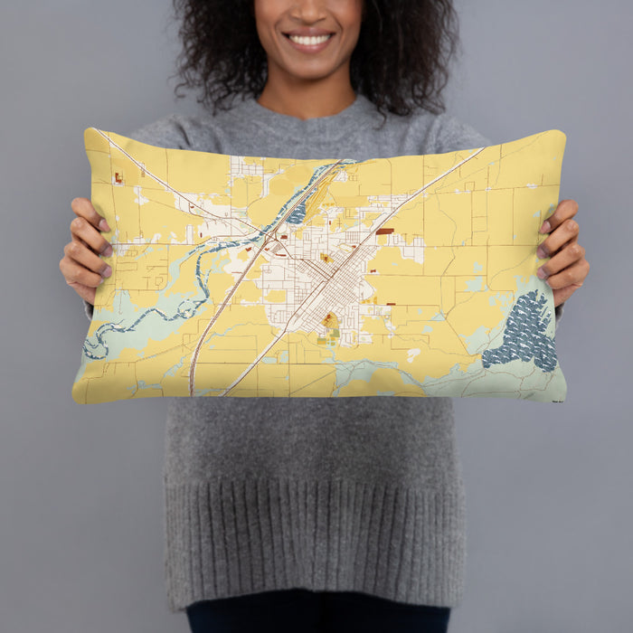 Person holding 20x12 Custom Blackfoot Idaho Map Throw Pillow in Woodblock