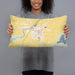 Person holding 20x12 Custom Blackfoot Idaho Map Throw Pillow in Woodblock