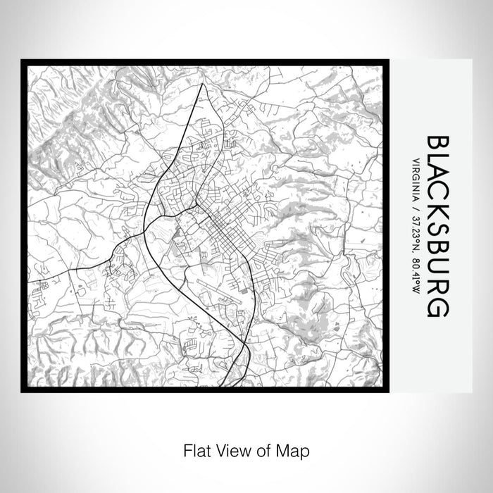 Rendered View of Blacksburg Virginia Map on 20oz Stainless Steel Insulated Bottle with Bamboo Top with printed classic style map
