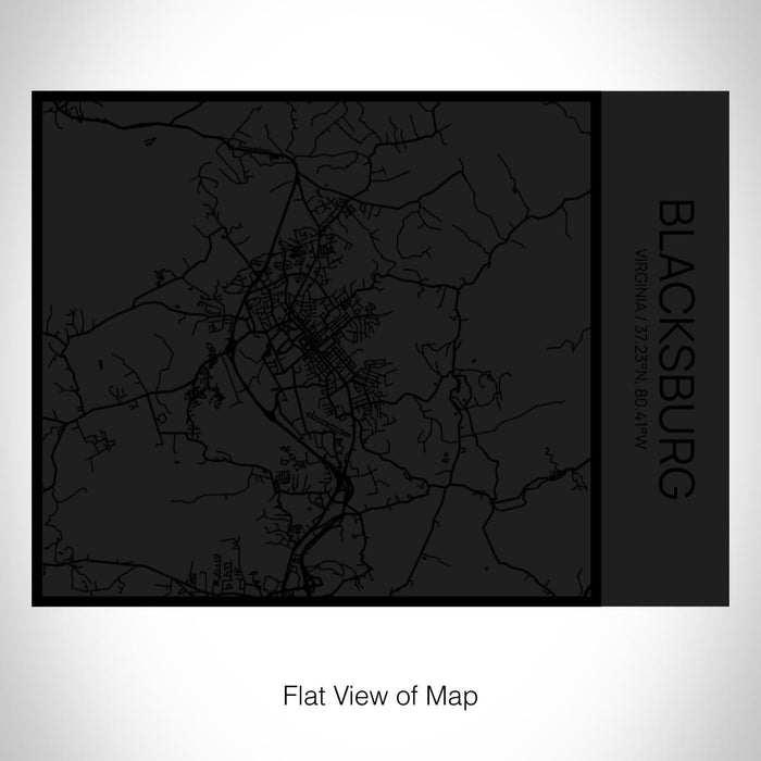 Rendered View of Blacksburg Virginia Map on 20oz Stainless Steel Insulated Bottle with Bamboo Top in Matte Black with printed Tactile Lines Map in Black