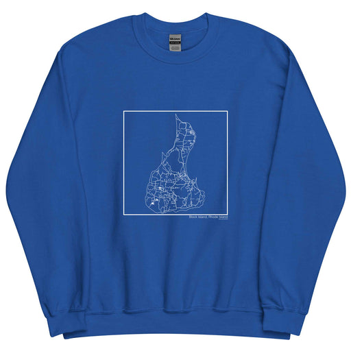 Block Island Rhode Island  Map Unisex Crewneck Sweater with City inscription in Royal Blue