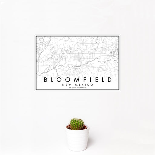 12x18 Bloomfield New Mexico Map Print Landscape Orientation in Classic Style With Small Cactus Plant in White Planter