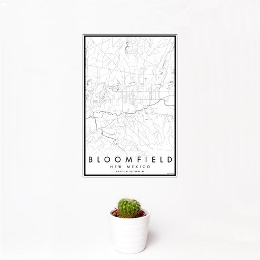 12x18 Bloomfield New Mexico Map Print Portrait Orientation in Classic Style With Small Cactus Plant in White Planter