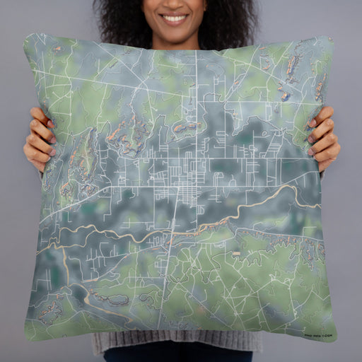 Person holding 22x22 Custom Bloomfield New Mexico Map Throw Pillow in Afternoon