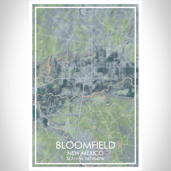 Bloomfield New Mexico Map Print Portrait Orientation in Afternoon Style With Shaded Background
