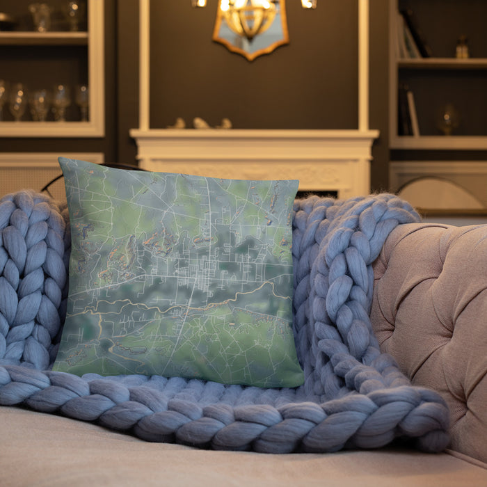 Custom Bloomfield New Mexico Map Throw Pillow in Afternoon on Cream Colored Couch