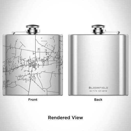 Rendered View of Bloomfield New Mexico Map Engraving on 6oz Stainless Steel Flask