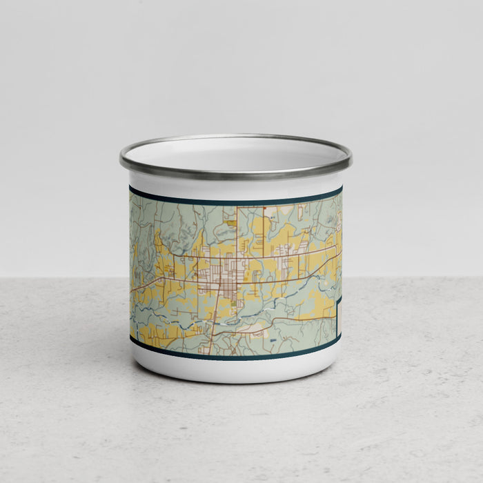 Front View Custom Bloomfield New Mexico Map Enamel Mug in Woodblock