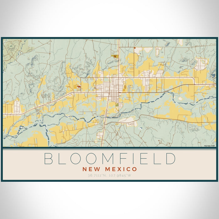Bloomfield New Mexico Map Print Landscape Orientation in Woodblock Style With Shaded Background