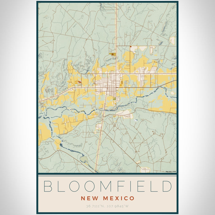 Bloomfield New Mexico Map Print Portrait Orientation in Woodblock Style With Shaded Background