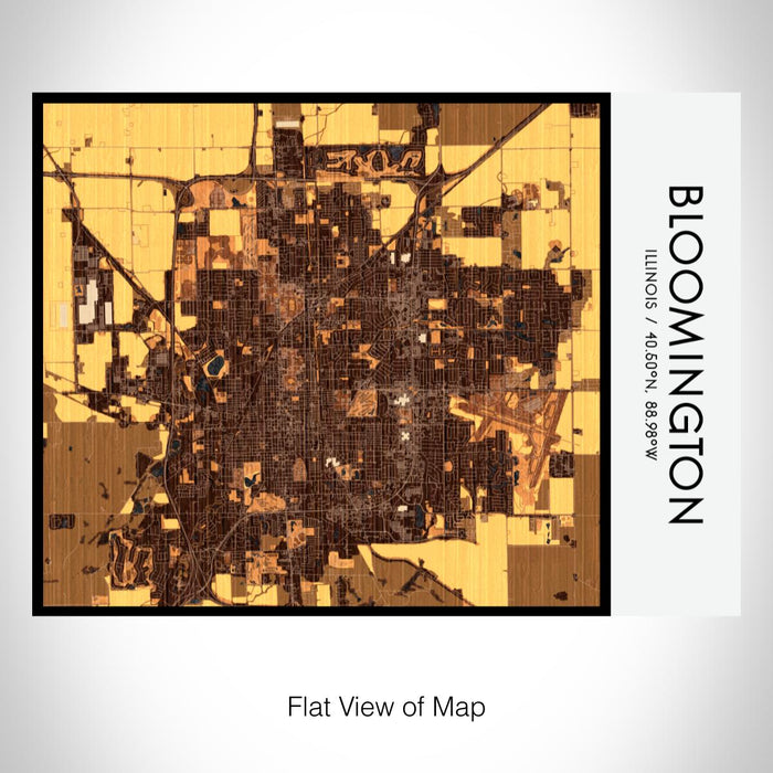 Rendered View of Bloomington Illinois Map on 20oz Stainless Steel Insulated Bottle with Bamboo Top with printed ember style map