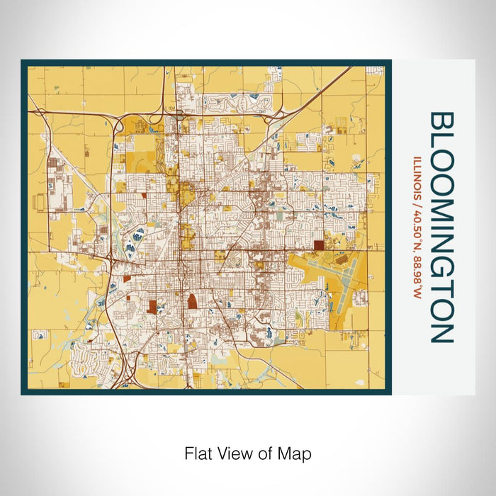 Rendered View of Bloomington Illinois Map on 20oz Stainless Steel Insulated Bottle with Bamboo Top with printed woodblock style map