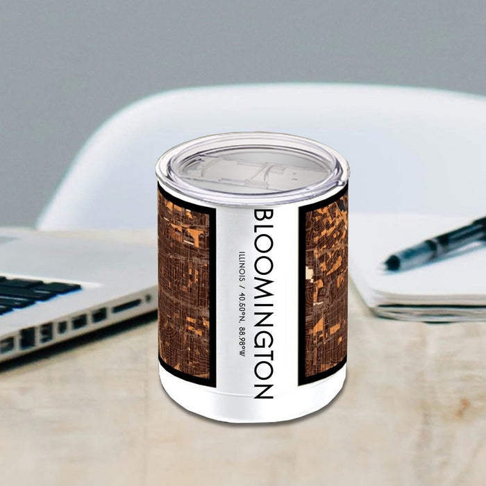 Bloomington Illinois Custom City Map Inscription Coordinates on 10oz Stainless Steel Insulated Cup in Ember with Sliding Lid