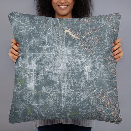 Person holding 22x22 Custom Bloomington Indiana Map Throw Pillow in Afternoon