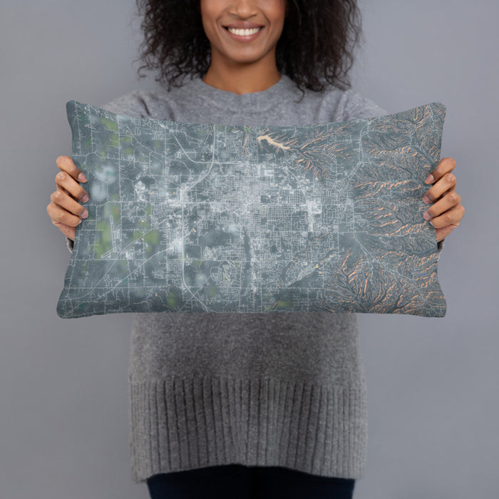 Person holding 20x12 Custom Bloomington Indiana Map Throw Pillow in Afternoon