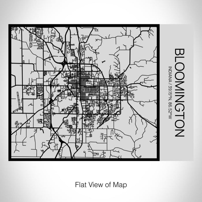Rendered View of Bloomington Indiana Map on 20oz Stainless Steel Insulated Bottle with Bamboo Top with printed Tactile Lines Map in Black