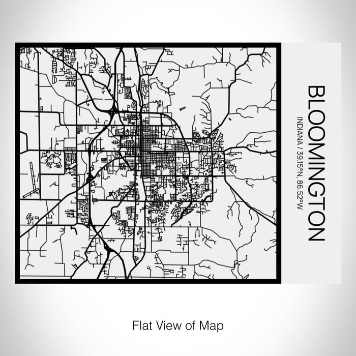 Rendered View of Bloomington Indiana Map on 20oz Stainless Steel Insulated Bottle with Bamboo Top in Matte White with printed Tactile Lines Map in Black
