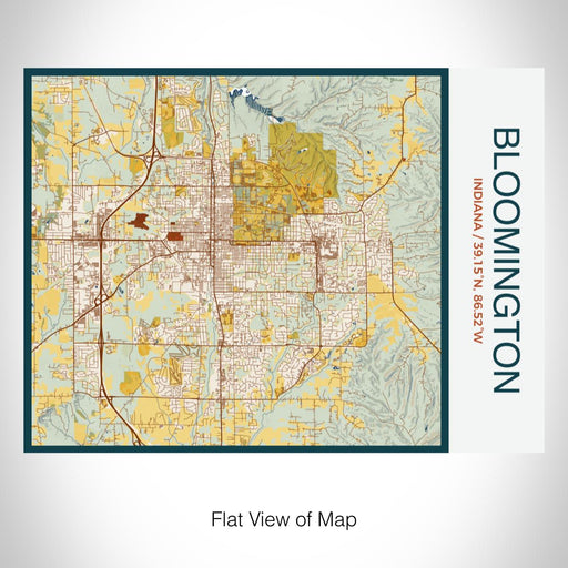 Rendered View of Bloomington Indiana Map on 20oz Stainless Steel Insulated Bottle with Bamboo Top with printed woodblock style map