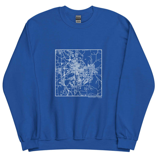 Bloomington Indiana  Map Unisex Crewneck Sweater with City inscription in Royal Blue