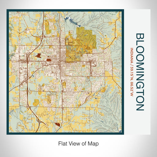 Rendered View of Bloomington Indiana Map on 17oz Stainless Steel Insulated Tumbler in Woodblock Map Style