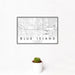 12x18 Blue Island Illinois Map Print Landscape Orientation in Classic Style With Small Cactus Plant in White Planter