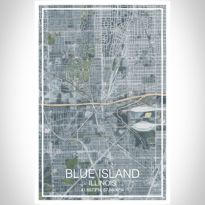 Blue Island Illinois Map Print Portrait Orientation in Afternoon Style With Shaded Background