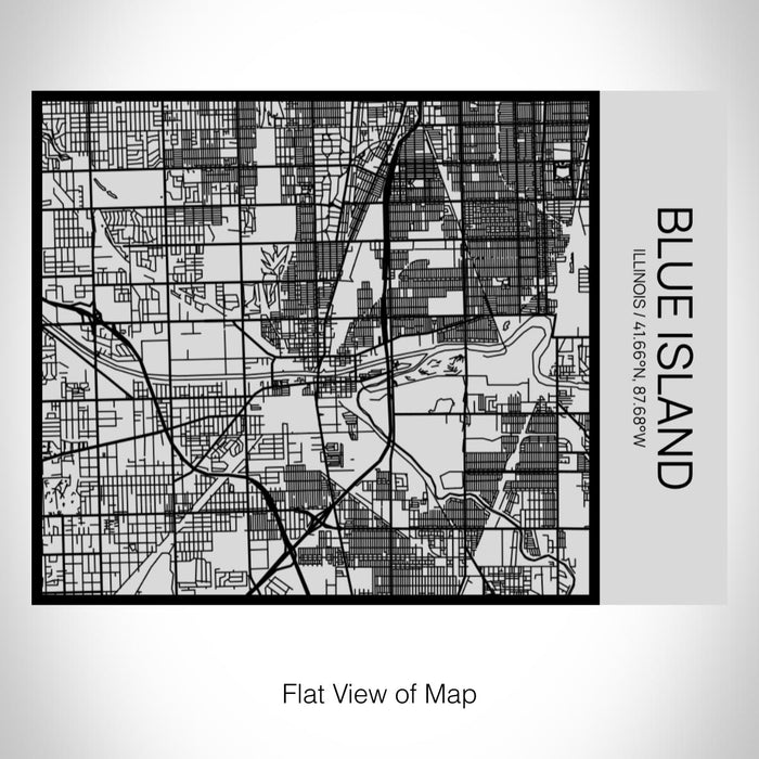 Rendered View of Blue Island Illinois Map on 20oz Stainless Steel Insulated Bottle with Bamboo Top with printed Tactile Lines Map in Black