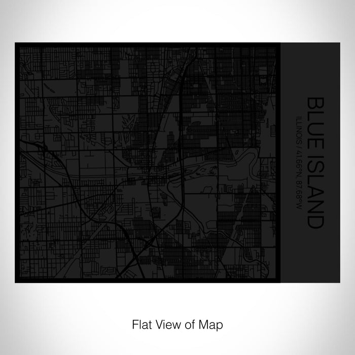 Rendered View of Blue Island Illinois Map on 20oz Stainless Steel Insulated Bottle with Bamboo Top in Matte Black with printed Tactile Lines Map in Black